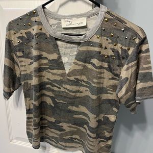 Vintage Havana tee shirt army colors with rhinestones